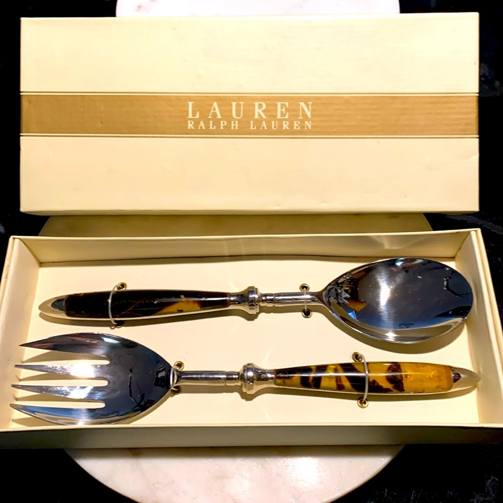 RALPH LAUREN SALAD SERVERS WENTWORTH TORTOISE NIB